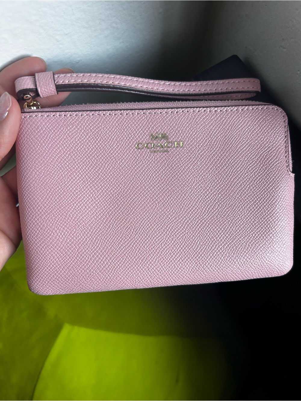 Coach Pale Pink Leather Wristlet with Gold Logo